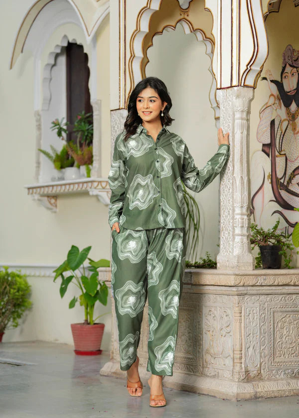 Smoky Printed Textured Microfiber Co-Ord Set