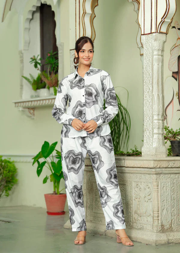 Smoky Printed Textured Microfiber Co-Ord Set