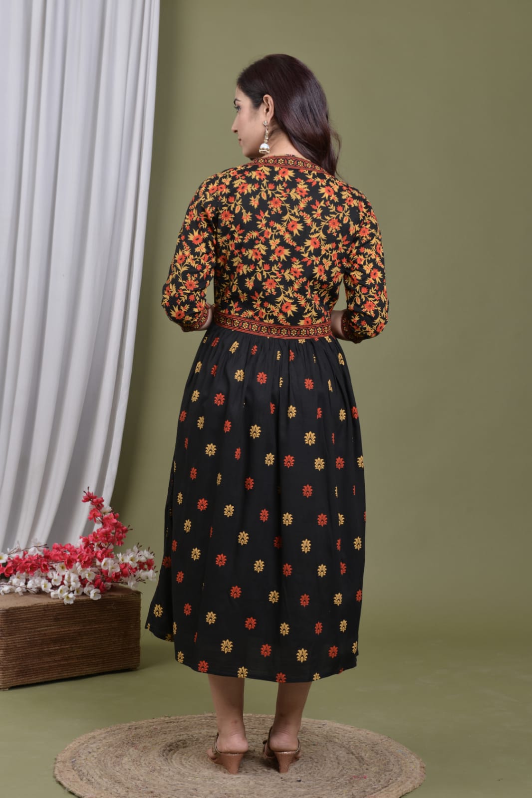 Premium Black Floral Long Dress