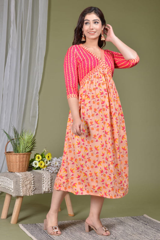 Premium Pink Floral Long dress