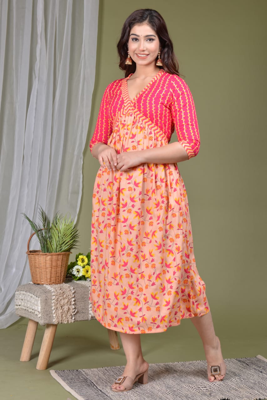 Premium Pink Floral Long dress