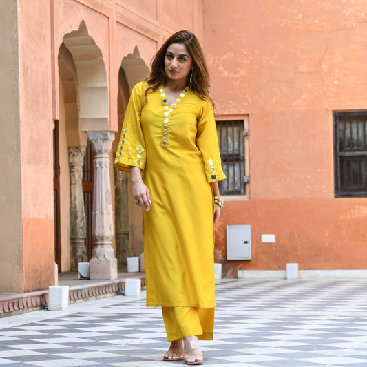 Designer Yellow Embroidered Co-ord Set