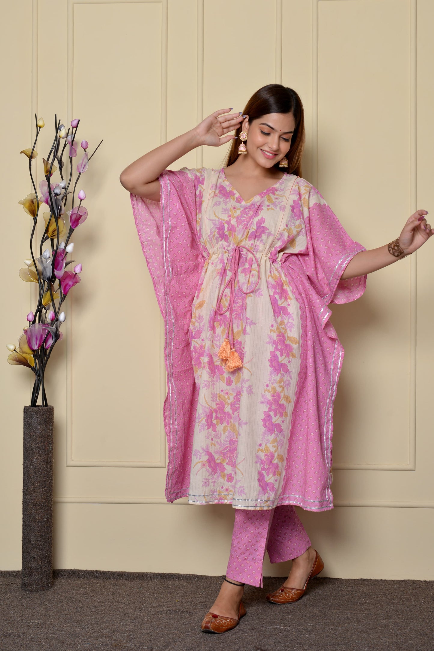 Floral Pink Printed Kaftan Co-ord Set