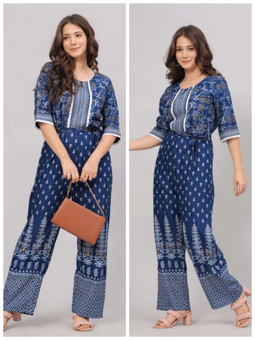 Designer Blue Printed Jump Suit