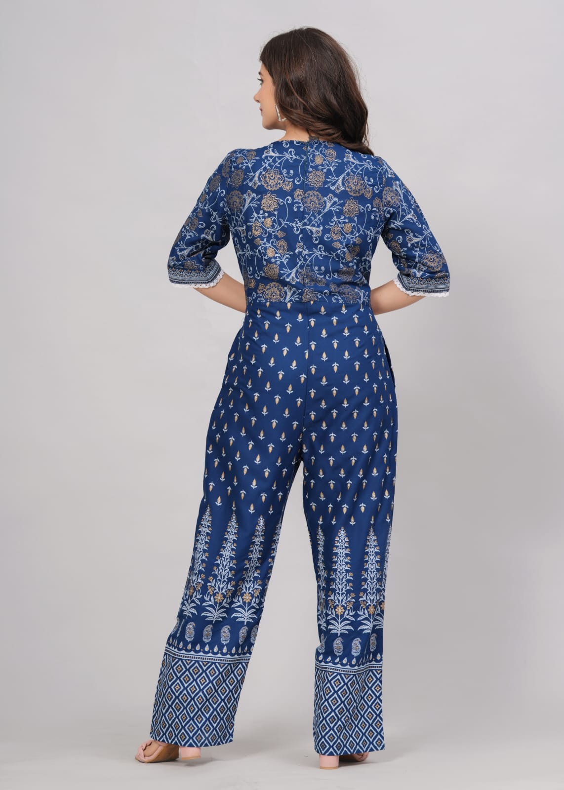 Designer Blue Printed Jump Suit