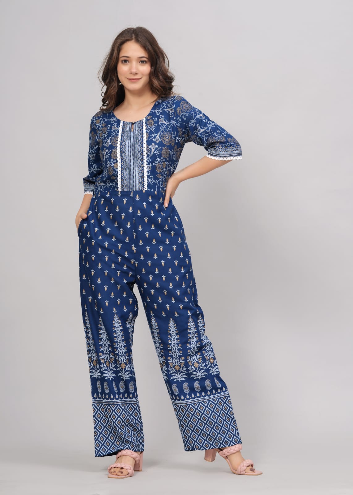 Designer Blue Printed Jump Suit