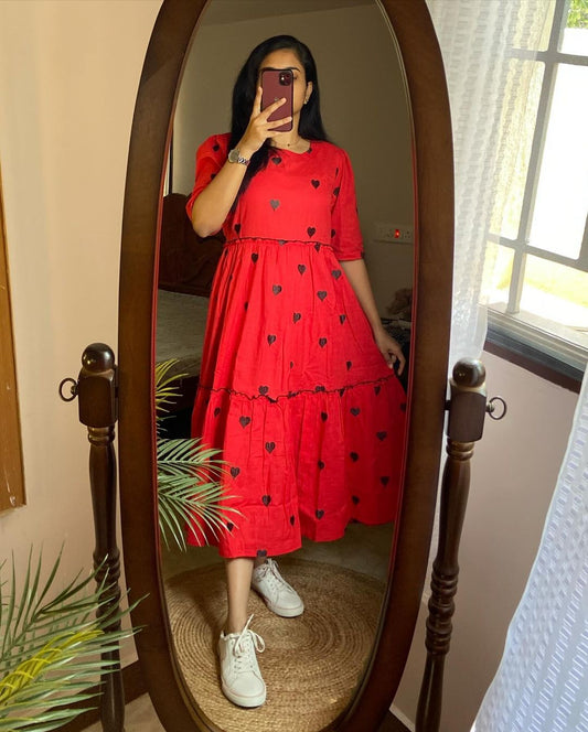 Beautiful Red Printed Midi Dress