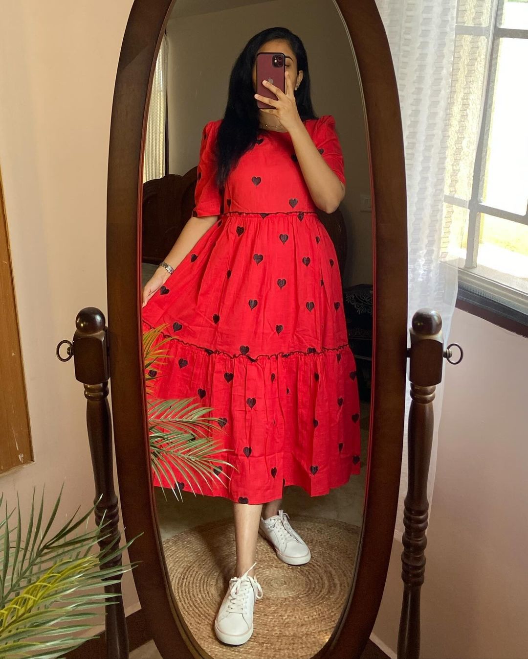 Beautiful Red Printed Midi Dress