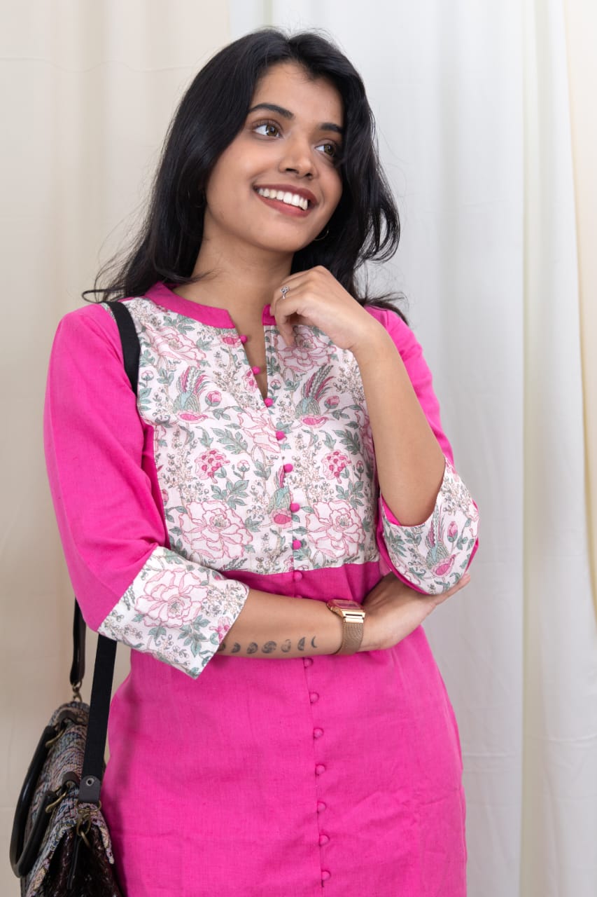 Floral Pink Handloom Printed Co-ord Set