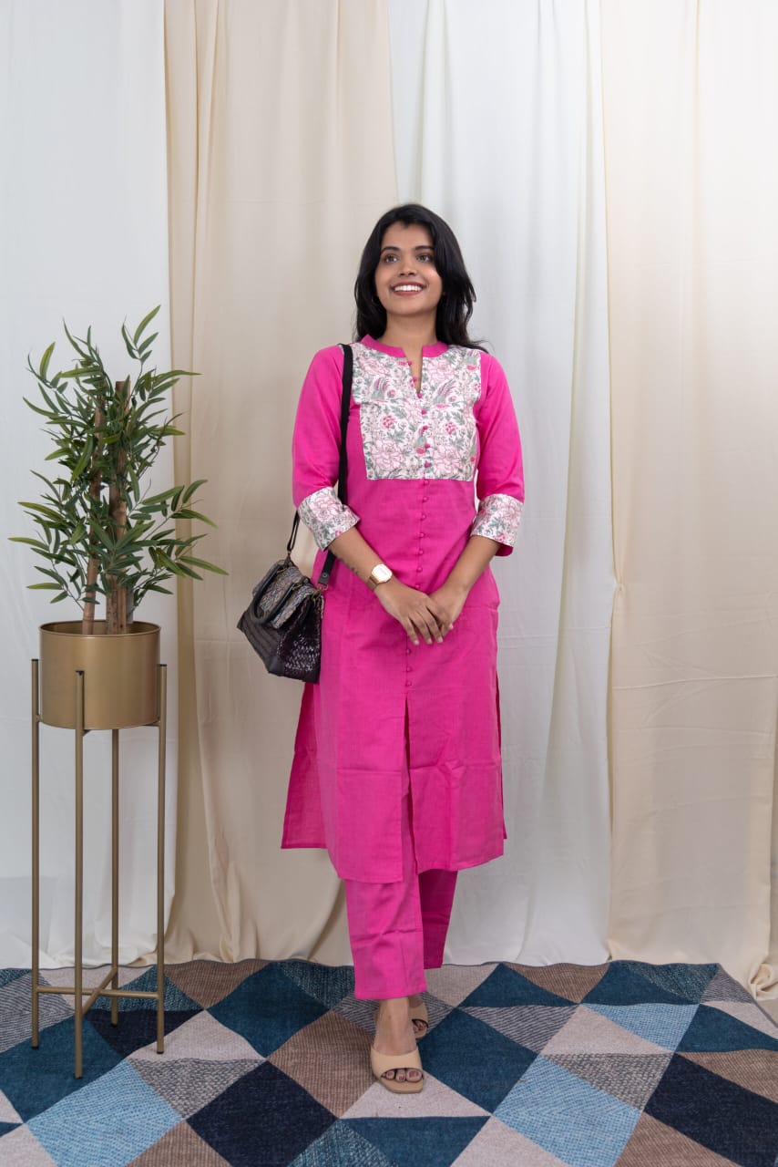 Floral Pink Handloom Printed Co-ord Set