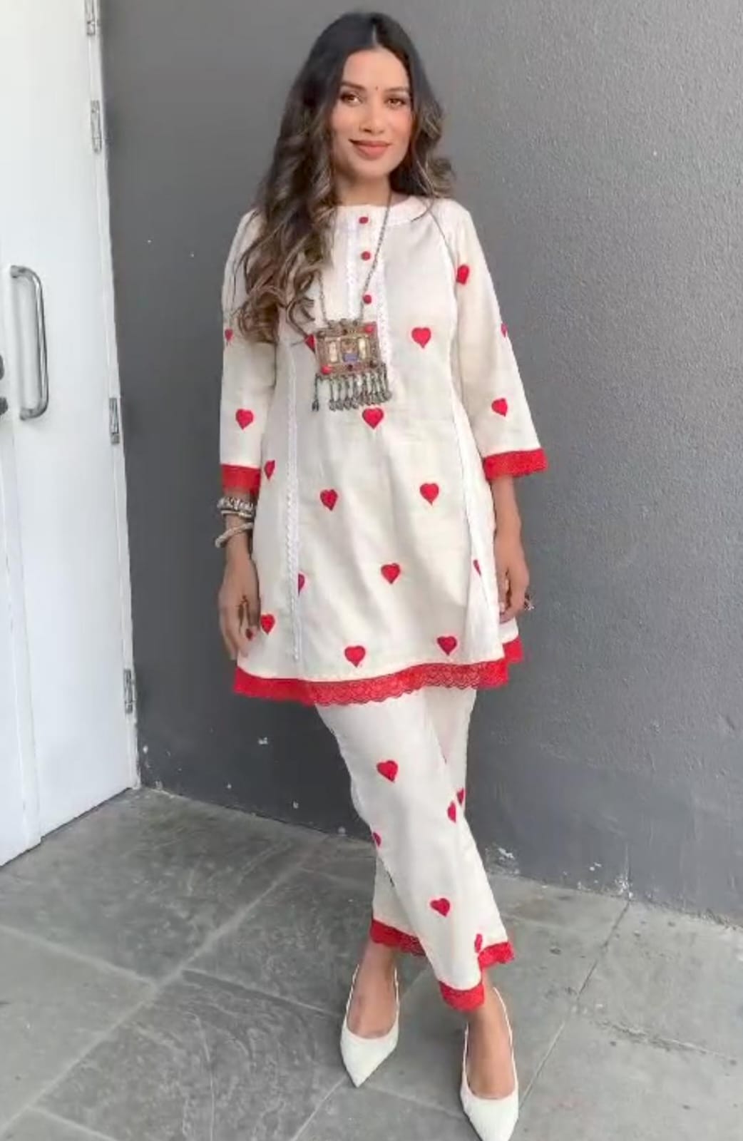 Designer Red & White Printed Co-ord Set