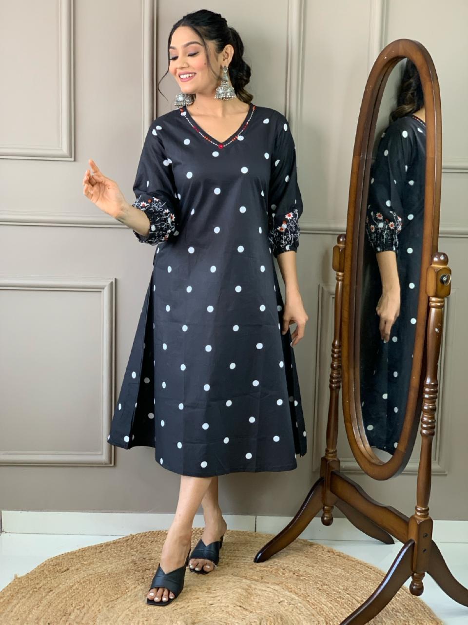 Designer Black Floral Handloom Dress