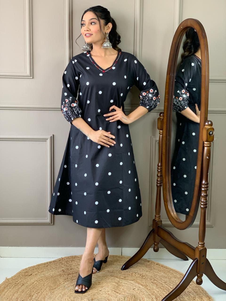 Designer Black Floral Handloom Dress