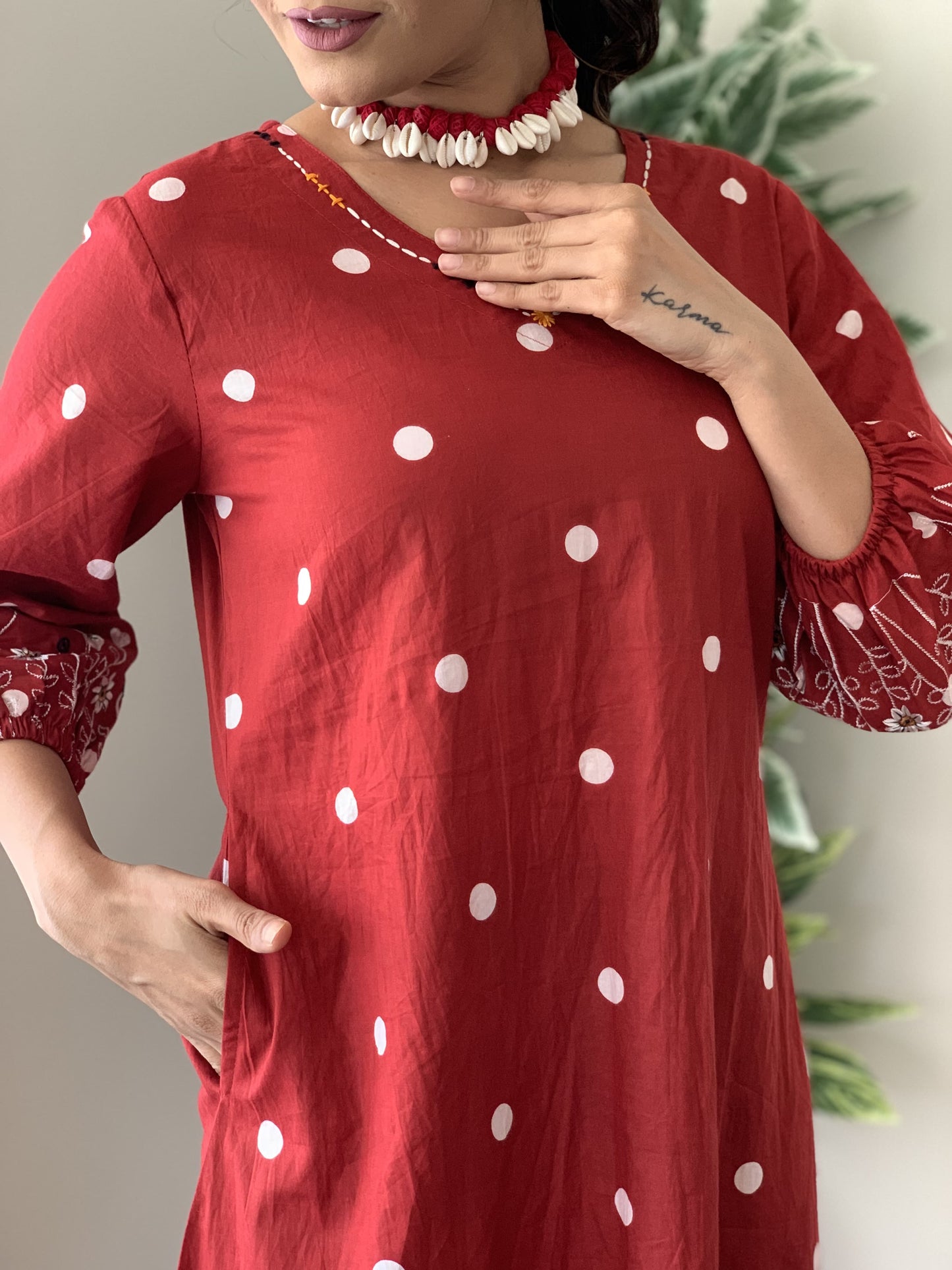 Designer Red Floral Handloom Dress