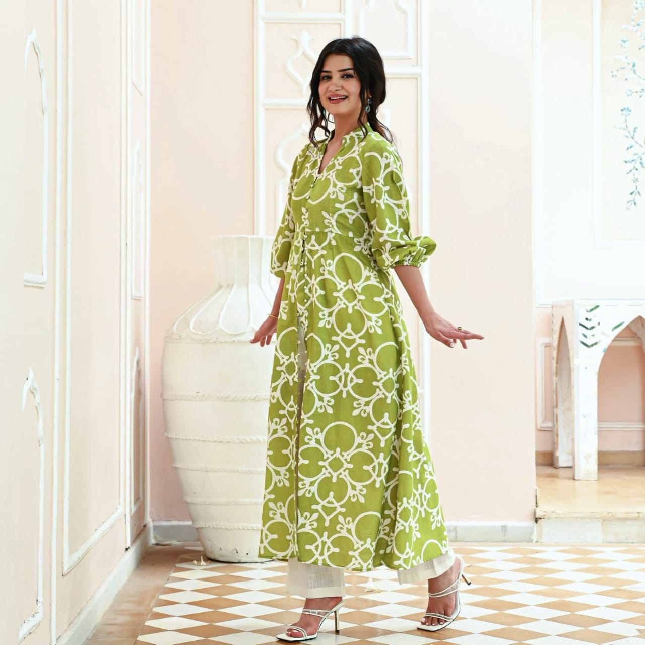 Designer Aline Green Printed Co-ord Set