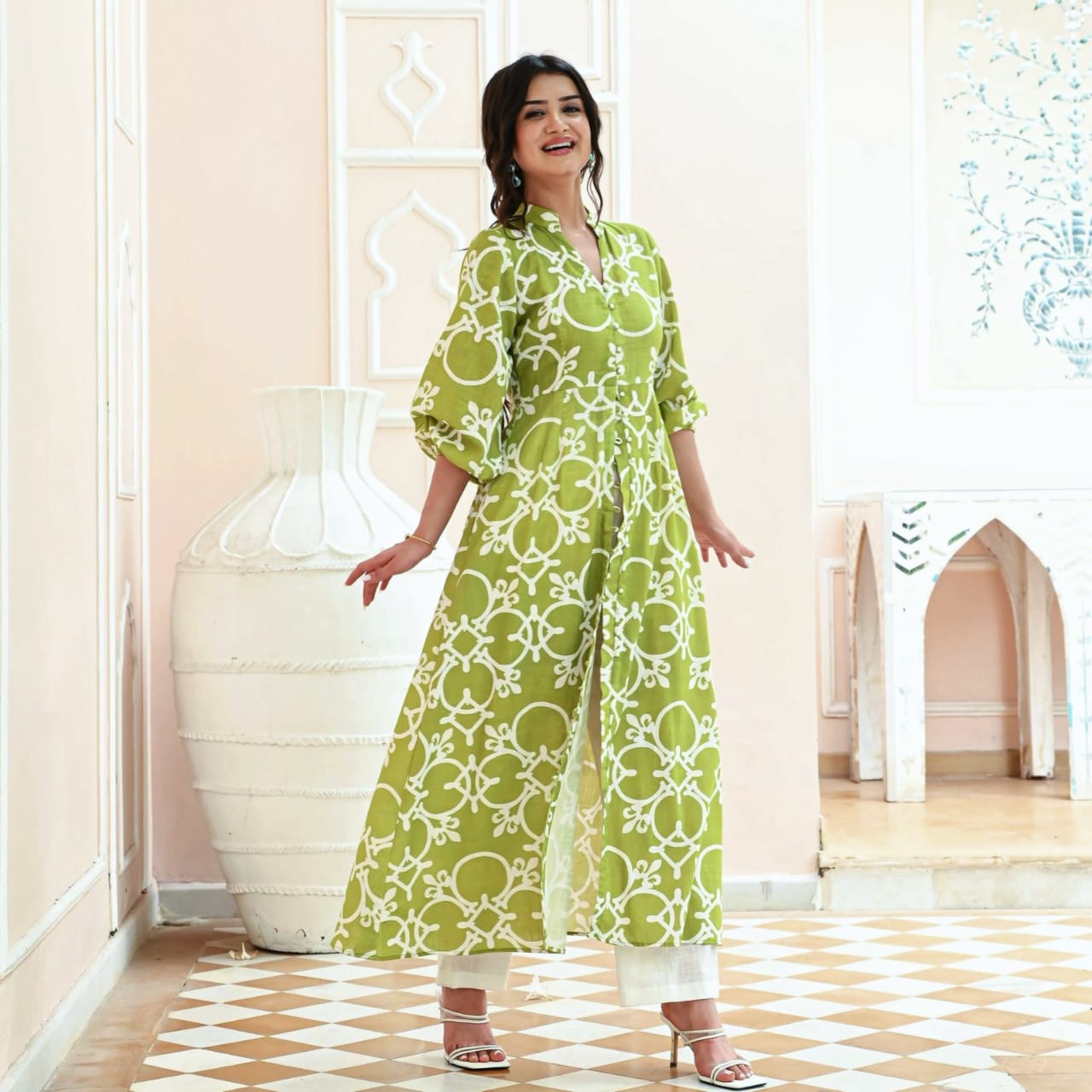 Designer Aline Green Printed Co-ord Set