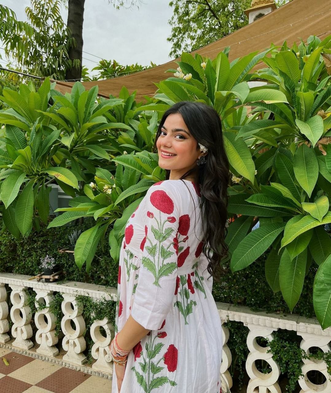 Floral Rose White Cotton Dress