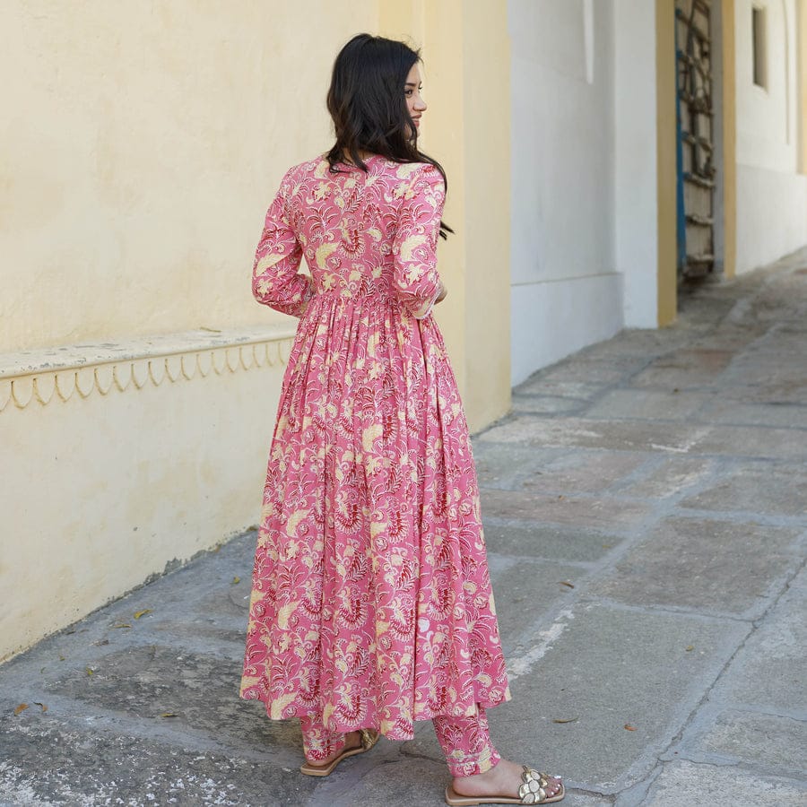 Elegant Anarkali Pink Printed Co-ord Set