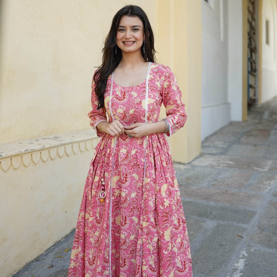 Elegant Anarkali Pink Printed Co-ord Set