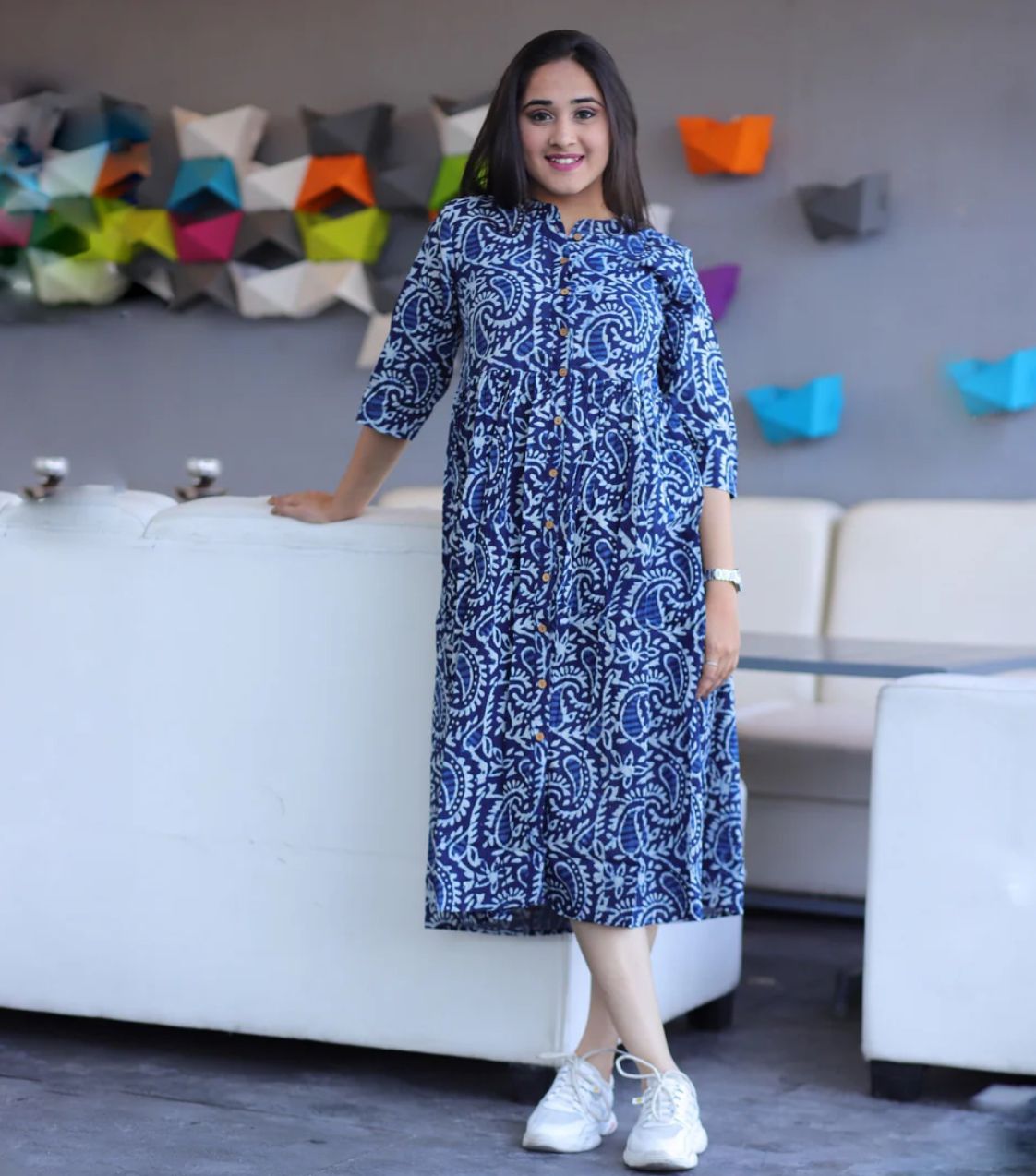 Designer Blue Embroidered Middi Dress