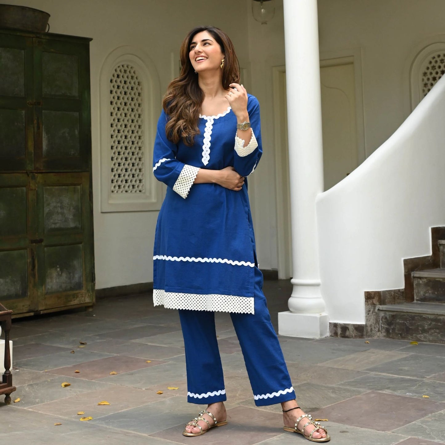 Stylish Blue Embroidered Co-ord Set