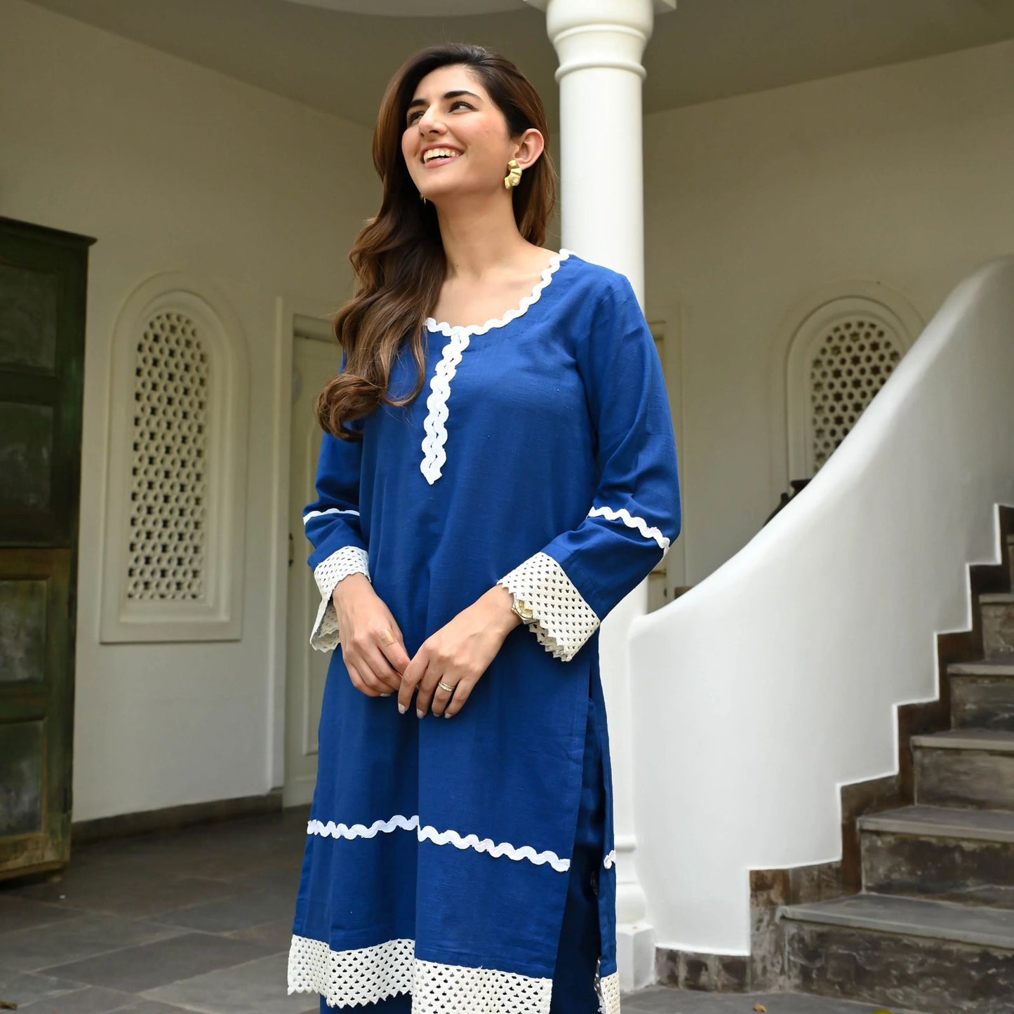 Stylish Blue Embroidered Co-ord Set