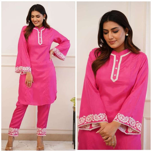 Beautiful Pink Embroidered Co-ord Set