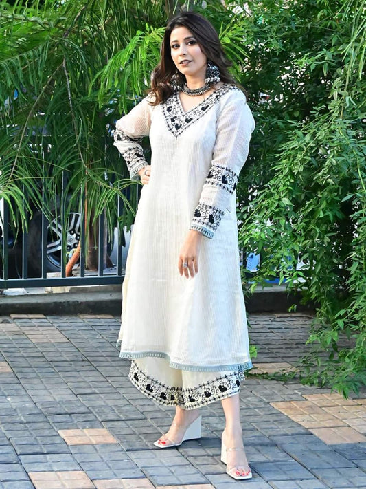 Designer White embroidery Co-ord set